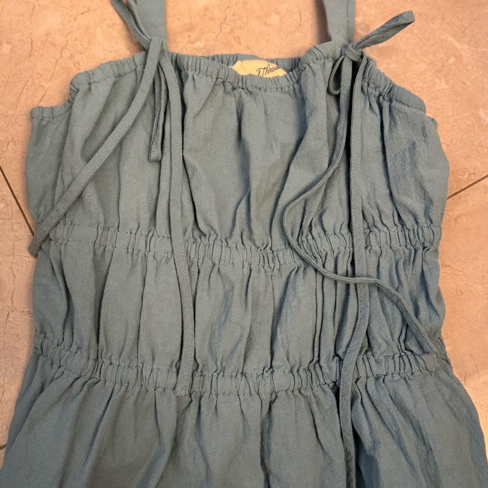 Blue Sleeveless Top with Tie Straps